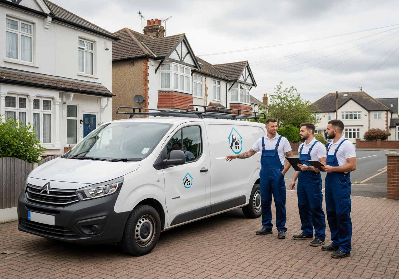 UK Loftsaver team with branded van outside a customer home