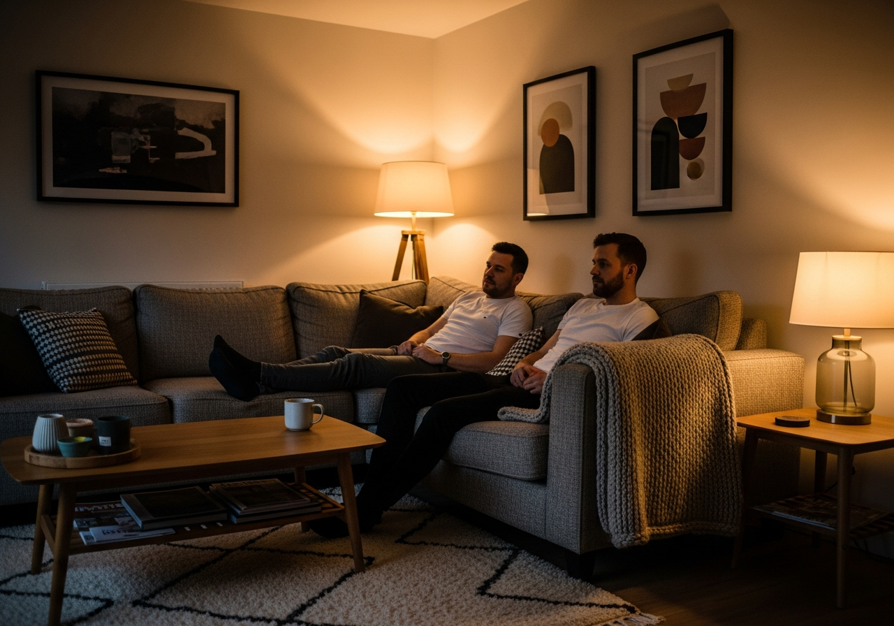 Comfortable homeowner relaxing in a warm, well-insulated home