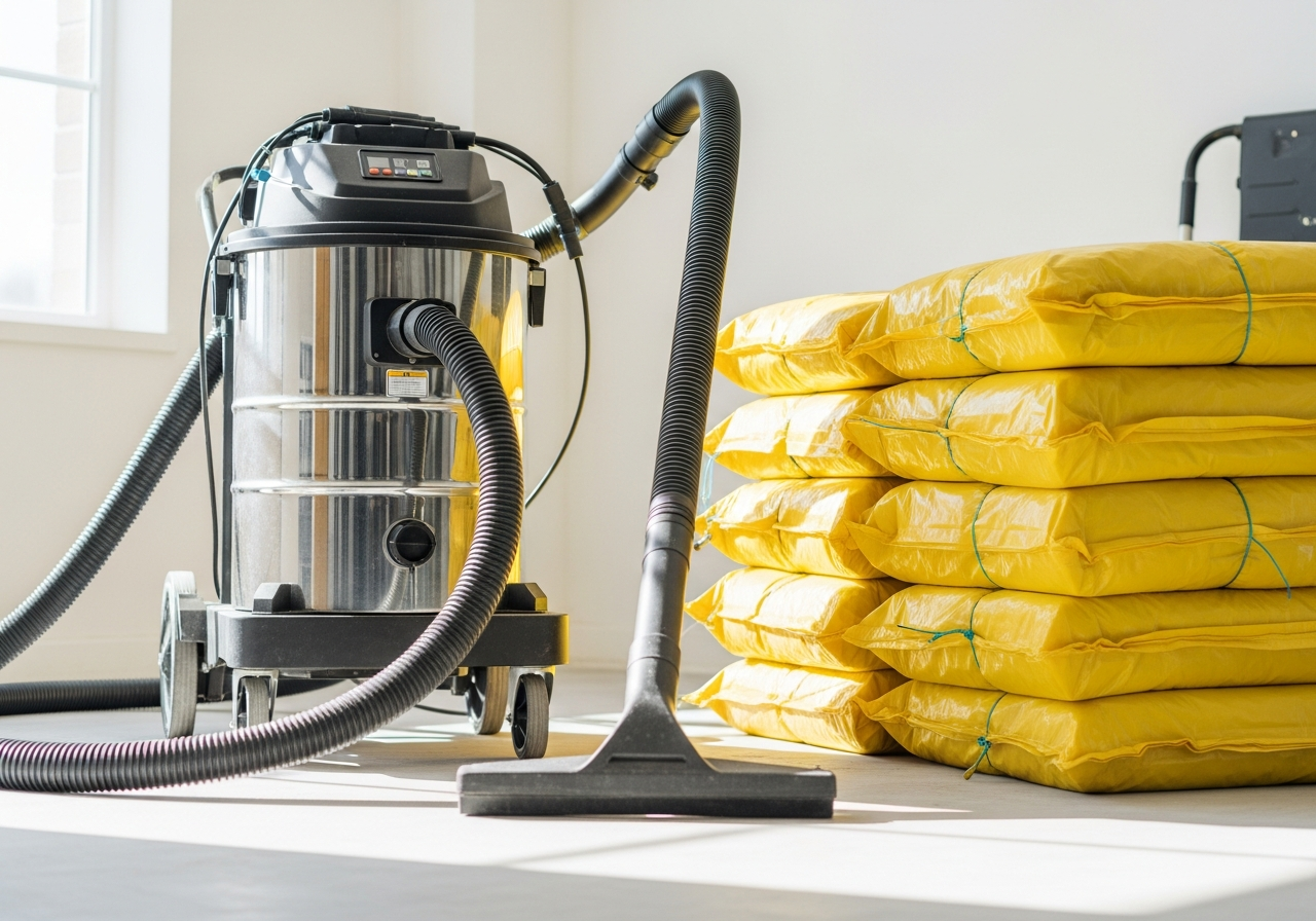Old insulation removal using HEPA vacuum system