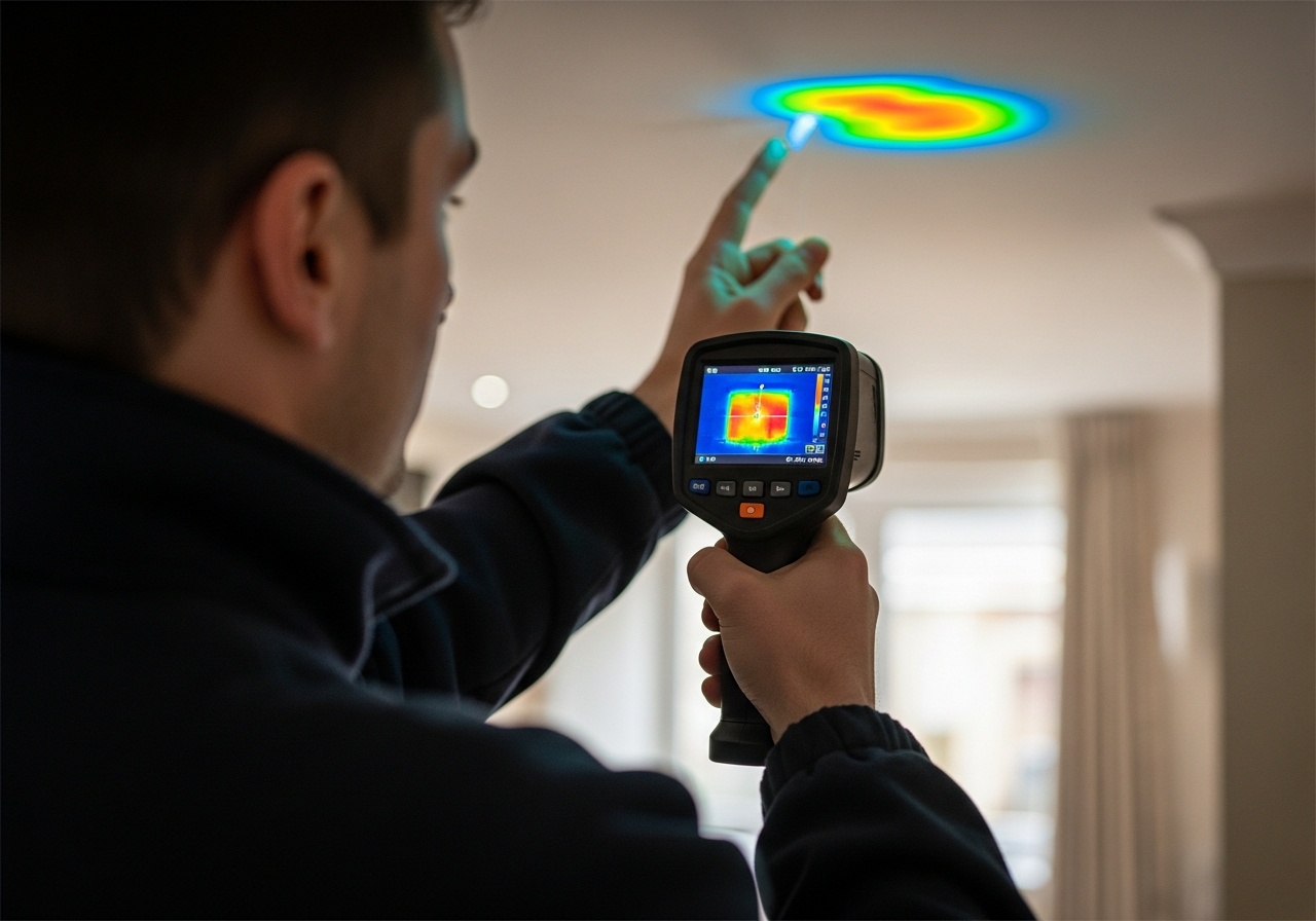Thermal imaging camera scan of a loft showing heat loss zones
