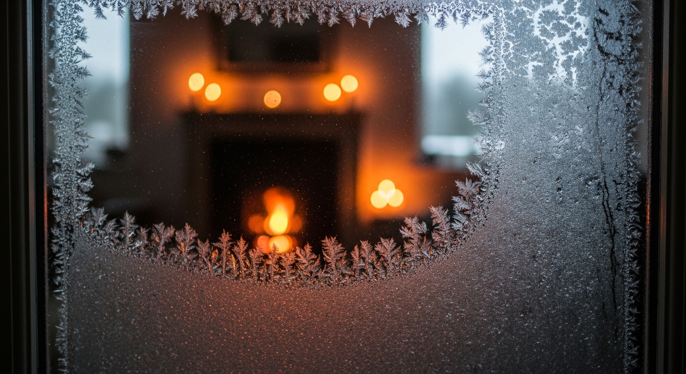 Cold winter morning — uninsulated home losing heat